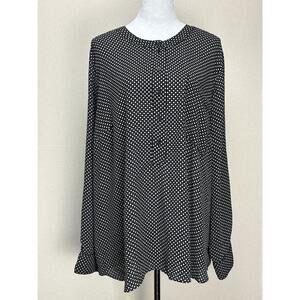 Lane Bryant Tunic Top Women's 26/28 Black and Gray Polka Dot Print Flowy EUC
